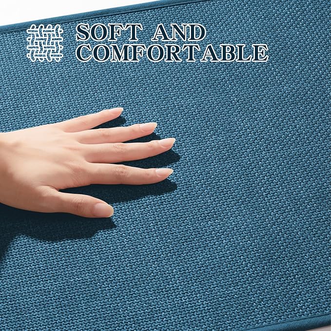 chakme Bathroom Rugs Mat U-Shaped 24x17, Ultra ThinNon Slip Bath Mat Small Quick Dry Absorbent Bath Matfor Bathroom Floor, (Dark Blue, U-24"x17")