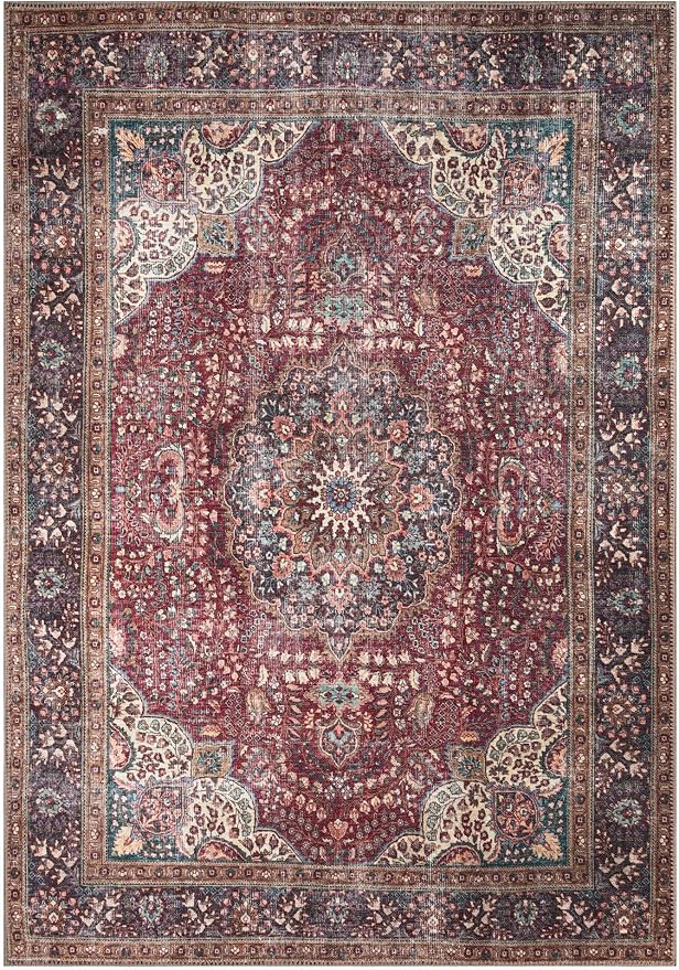Keen Home Design 5x7 Rug - Machine Washable Area Rug with Non-Slip Backing, Ideal for Living Room, Dining Room, Bedroom - Vintage, Easy Clean, Durable, Low Pile Rug - (5' x 7')