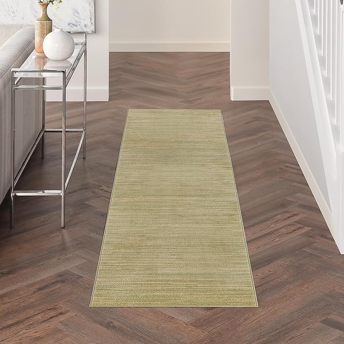 Nourison Home Essentials 10' Runner Green Gold Fabric Area Rug