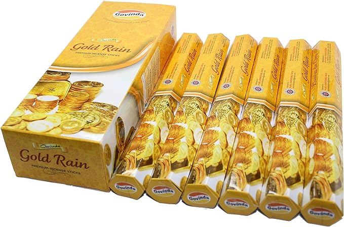 Govinda Incense - Gold Rain - 120 Incense Sticks, Premium Incense, Masala Coated