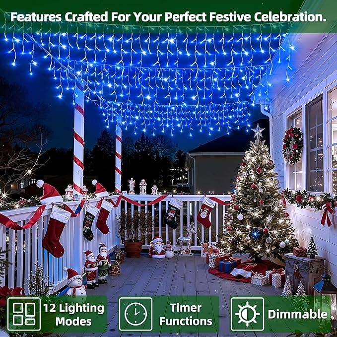 670 LED Christmas Lights with 148 Drops, 66ft 12 Modes Hanging ice String Lights with Timer & Dimmable & Waterproof, Plug-in Fairy Lights for Indoor Tree Holiday Wedding Party Christmas Decor Blue