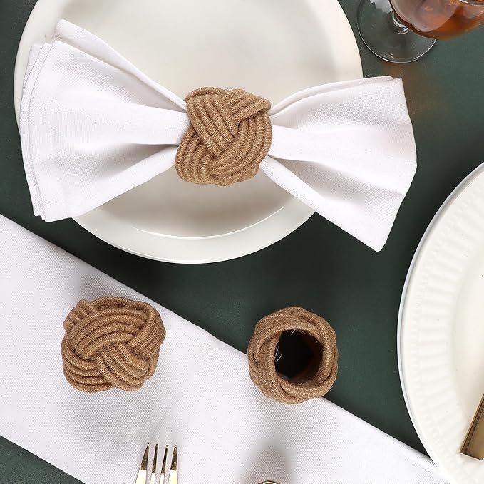 ALPHA Living HOME Rustic Jute Napkin Rings Set of 12 - Natural Woven Napkin Holders for Table Décor, Parties, Weddings, Everyday Dining - Farmhouse Style Napkin Rings Accessories (Brown)