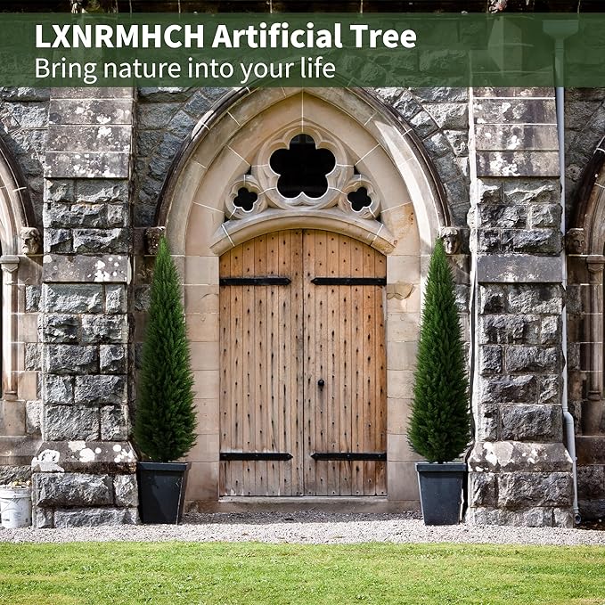 6ft Artificial Plants Outdoor & Indoor Fake Trees Set of 2, Large Tall Cypress Tree UV Resistant Artificial Cedar Pine for Front Door Porch Faux Plants, Realistic Topiary Arborvitae Home Decor