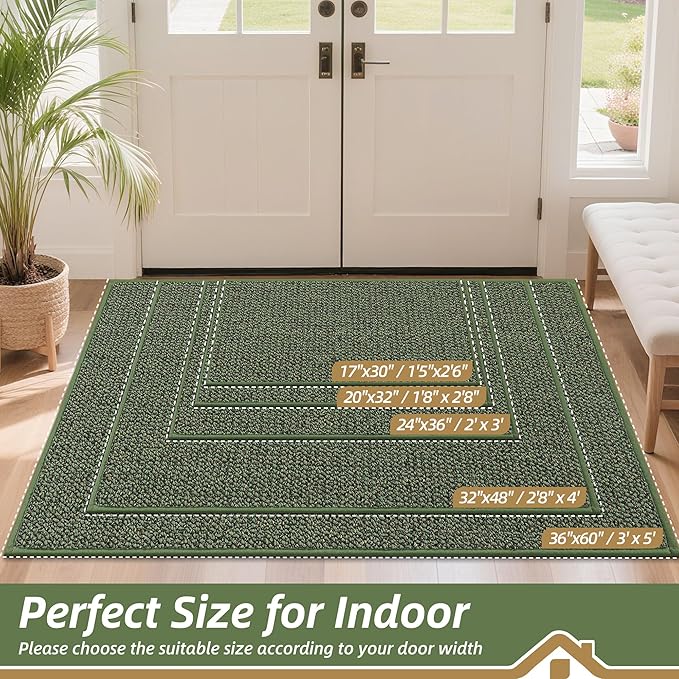 BEQHAUSE Dirt Trapper Door Mat 32" x 48", Non-Slip Washable Doormats Entrance Mat, Dirt Resistant and Absorbent Welcome Mat, Low Profile Floor Mats for Front Back Door and Entryway, Green