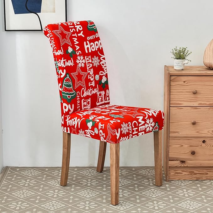 Senllori Dining Room Chair Covers Set of 6,Printed Pattern Parsons Chair Slipcovers Removable Washable Kitchen Seat Dining Chairs Protector Cover for Home or Party