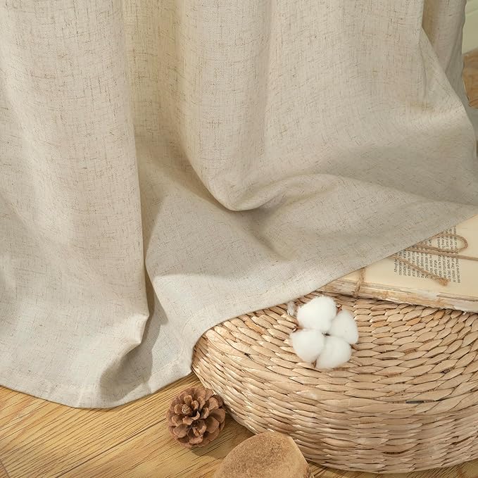 YoungsTex Grommet Linen Curtains 63 Inch Length 2 Panels for Living Room, Burlap Light Filtering Drapes No See Through for Bedroom Farmhouse, 52 X 63 Inch