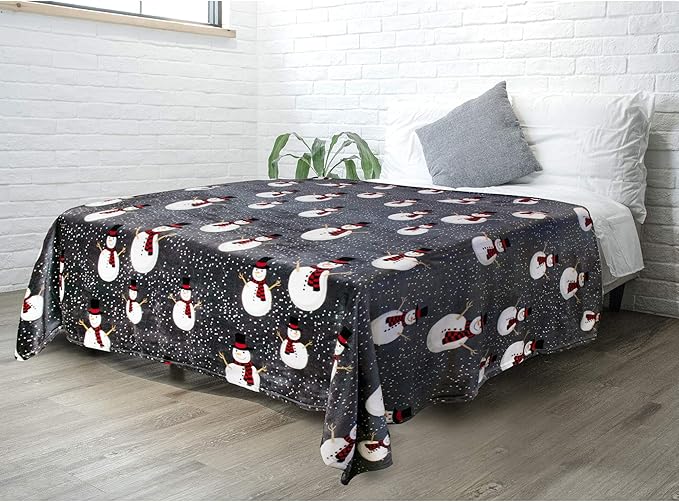 PAVILIA Christmas Snowman Throw Blanket | Grey Christmas Fleece Blanket | Soft, Plush, Warm Winter Cabin Throw, 60x80 (Grey Snowman)