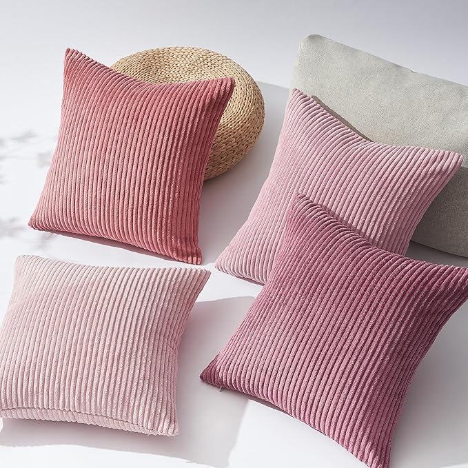 Topfinel Pink Throw Pillows Covers 20x20 Inch Set of 4,Farmhouse Corduroy Decorative Cushion Case,Valentine's Day Pillow Case for Bedroom Couch Sofa Living Room,Spring Home Decor