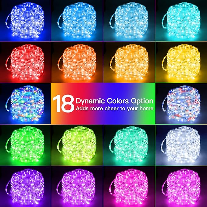 Ollny Rope Lights Outdoor Color Changing, 33FT 100 LED Waterproof Plug in Outdoor String Lights with Remote, 16 Colors Twinkle Christmas Lights for Outside Indoor Party Easter Holiday Decorations