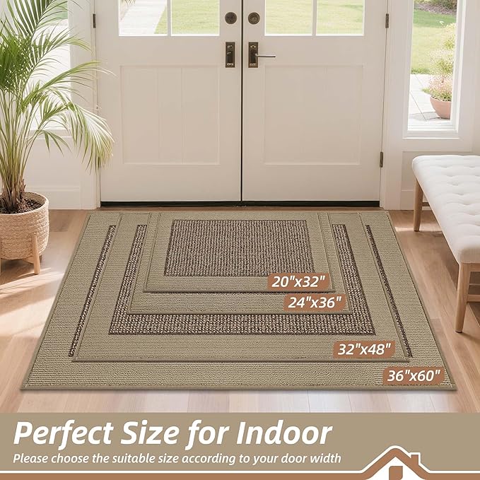BEQHAUSE Indoor Door Mat 24" x 36", Dirt Trapper Door Mats Non-Slip Entryway Rugs Washable, Resist Dirt Absorbent Welcome Mat, Low Profile Floor Mats for Front Back Door and Entryway, Taupe