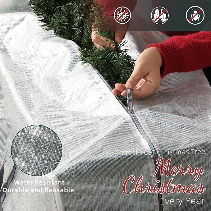 Large Christmas Tree Storage Bags Heavy Duty Tree Bags Holiday Storage Bags Protects From Moisture Or Dust,Alternative To Xmas Tree Storage Box (Transparent, 9 Ft)