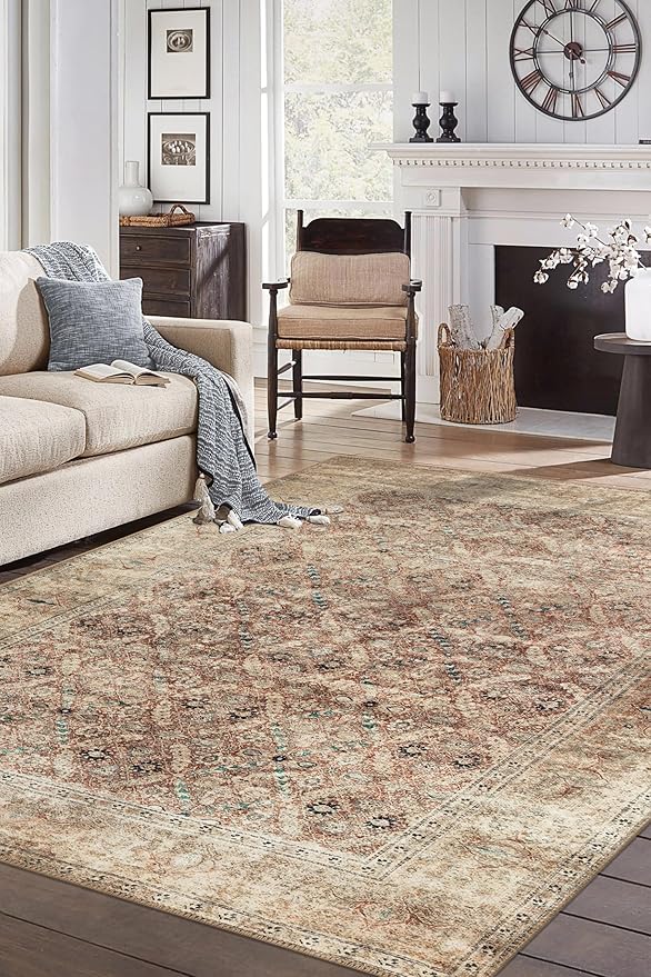 Keen Home Design 5x7 Rug - Machine Washable Area Rug with Non-Slip Backing, Ideal for Living Room, Dining Room, Bedroom - Vintage, Easy Clean, Durable, Low Pile - (5' x 7')