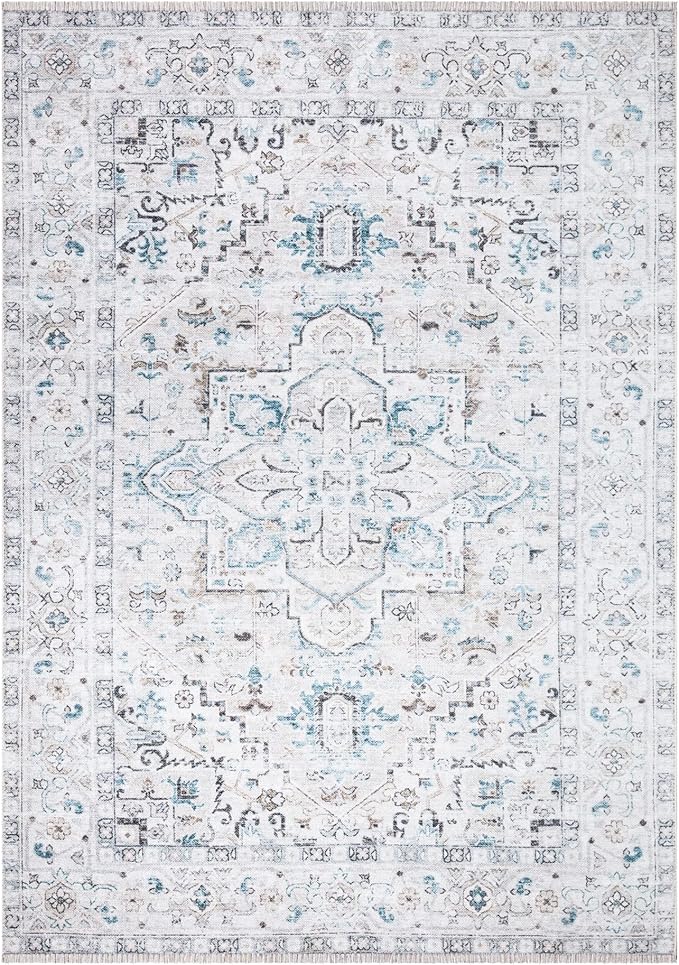 Bloom Rugs Washable Non-Slip 2x3 Rug - Seashell/Teal Blue Traditional Oriental Area Rug for Living Room, Bedroom, Dining Room, and Kitchen - Exact Size: 2' x 3'