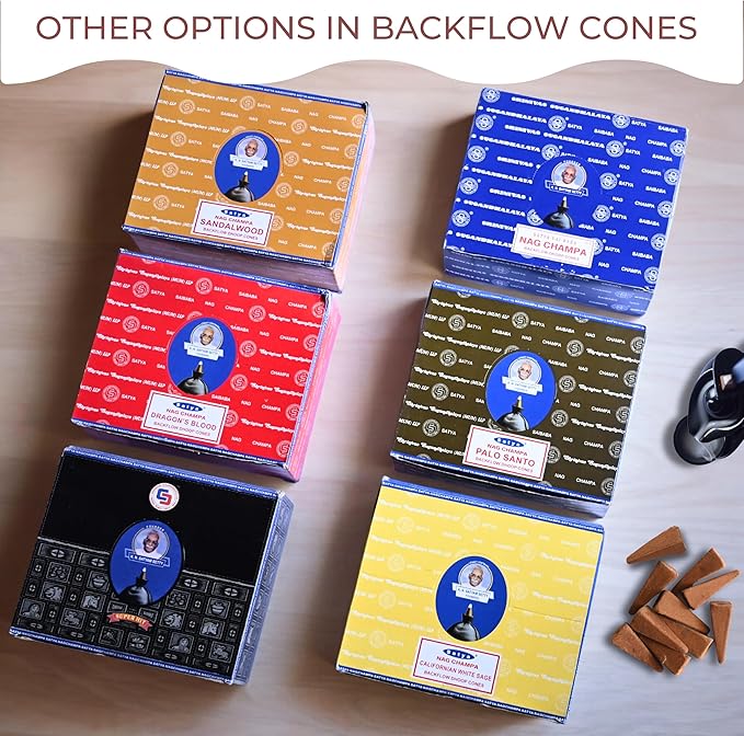 Dragon's Blood Backflow Incense Cones for Waterfall Aromatic Smoke Fountain Haze Falls and Mat Bundle - Pack of 12