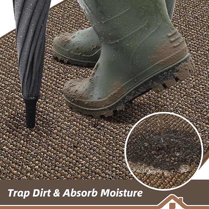 BEQHAUSE Dirt Trapper Door Mat 24" x 36", Non-Slip Washable Doormats Entrance Mat, Dirt Resistant and Absorbent Welcome Mat, Low Profile Floor Mats for Front Back Door and Entryway, Brown