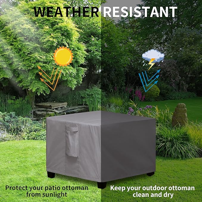 Easy-Going Square Patio Ottoman Cover, Waterproof Outdoor Ottoman Cover, Fade Resistant Patio Side Table Cover, Durable Outdoor Furniture Covers with Sealed Seam (25"x25"x17", Grey)