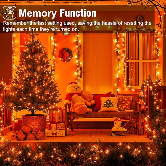 Orange Christmas Lights Outdoor, 66FT 200 LED String Lights for Outside with 8 Modes Waterproof, Plug in Connectable Twinkle Light Green Wire for Indoor Garden Tree Patio Party Decorations