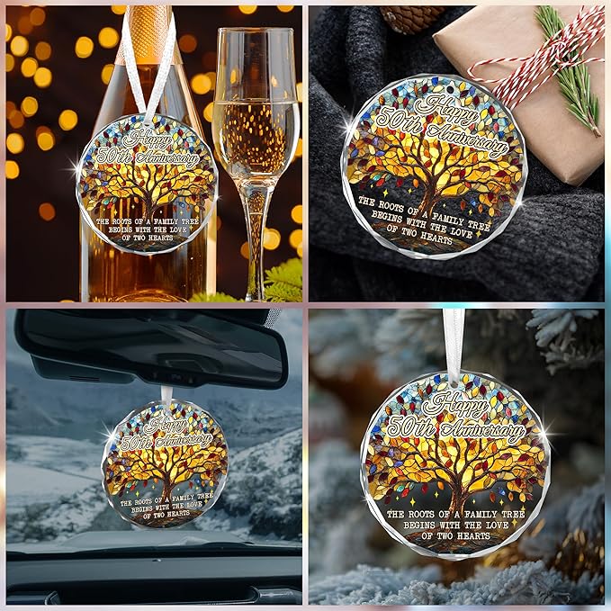 Christmas 50th Anniversary Wedding Gifts for Couples - Glass Christmas Ornaments 2025 for Tree Decorations - Anniversary Wedding Gifts for Women Men Him Her Husband Wife Parents Grandparents