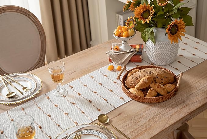 Caflife Boho Table Runner 108 Inchs Long for Modern Farmhouse Room Home Decor, Brown and Beige Coffee Table Runner, Natural Cotton Woven with Tassels Neutral, for Kitchen Dining Table Decor