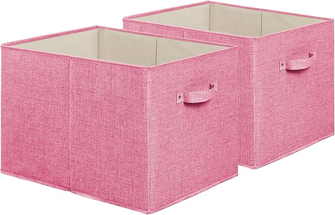 Simple Houseware 15 x 13 Inch Collapsible Fabric Storage Bin with Handles, 2 Pack, Pink