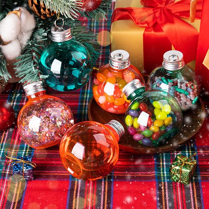 12 Pcs Christmas Ornaments Balls, 5oz Fillable Plastic Christmas Ornament Balls for Christmas, Stocking Stuffers, White Elephant Gift