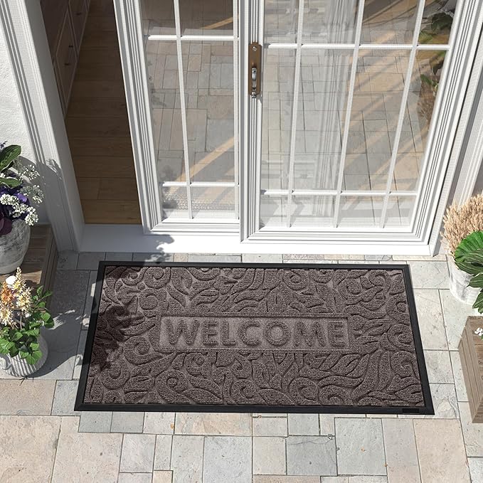 Yimobra Large Welcome Mat 47x24, Waterproof Non-Slip Outdoor Mats for Front Door Outside Entrance, Low-Profile Entryway Mat Indoor for Garage Patio, Brown