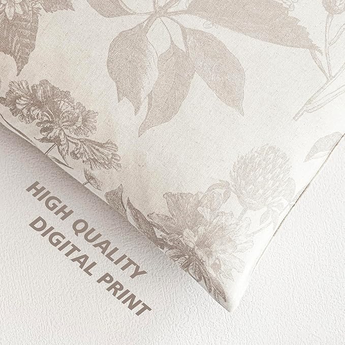 Foindtower Set of 2 Linen Floral Vintage Throw Pillow Covers Neutral Accent Decorative Cushion Covers Farmhouse Boho Home Decor for Sofa Chair Couch Bedroom Living Room,24×24 Inch,Tan Beige
