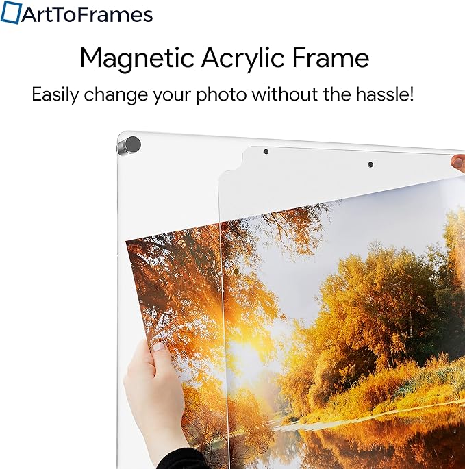 ArtToFrames 14x18 Inch Magnetic Acrylic Frame with Chrome Standoffs for Wall Mounting and Removable Acrylic Front, Full Frame Size is 18x22 Inches (AcrylicMagnet-109-14x18-69-1)