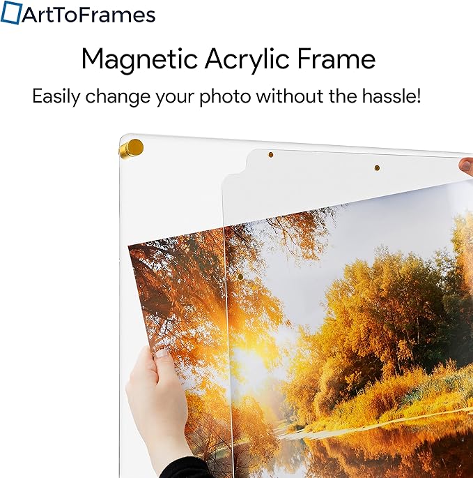 ArtToFrames 20x20 Inch Magnetic Acrylic Frame with Gold Standoffs for Wall Mounting and Removable Acrylic Front, Full Frame Size is 24x24 Inches (AcrylicMagnet-109-20x20-81-1)