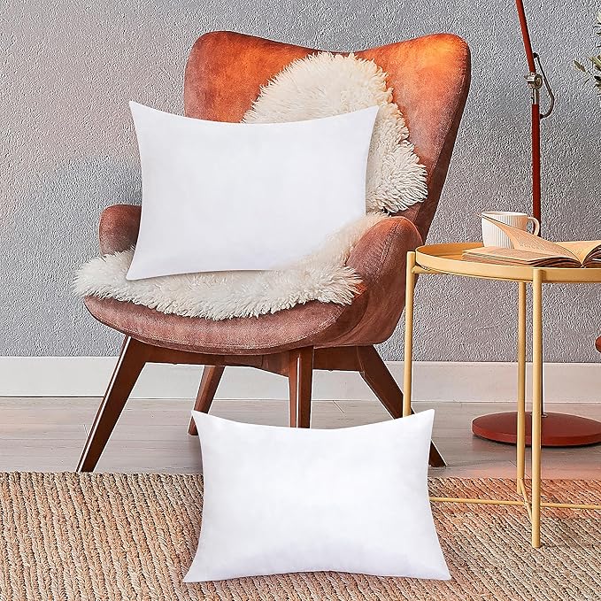 ROYALE LINENS 12x20 Pillow Insert - Down Alternative Throw Pillows Insert - Rectangle Pillow Pack of 2 White - Bed & Couch Pillows - Inner Cushion for Bed, Cushion for Living Room - Shams Stuffer