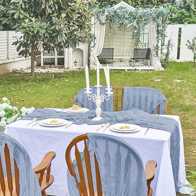 IVAPUPU 6 Pcs Cheesecloth Table Runner - 10ft Dusty Blue Boho Gauze Cheese Cloth Table Runners for Baby Shower Decoration Wedding Party Summer Garden Farmhouse
