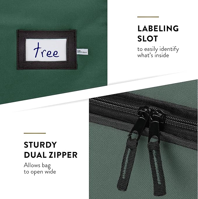 ZOBER 600D Oxford Fabric Large Rolling Christmas Tree Storage Bag - Fits 9 Ft Artificial Trees - Waterproof Christmas Tree Bag For Storage Box For Xmas, Durable Handles and Wheels - Card Slot - Green