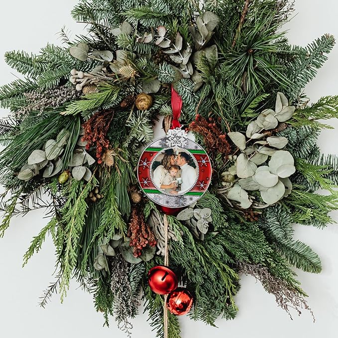 GUOER 3PCS Christmas Tree Ornaments Set Picture Frame Ornament Holiday Keepsake Gift Home Decor Christmas Decorations Xmas Gifts Pendant with 2” Photo Frame Insert (Red & Green 2025)
