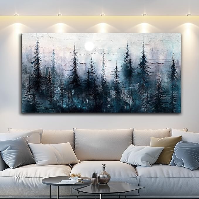 Canvas Wall Art for Living Room Framed Wall Decor for Bedroom Office Modern Wall Decoration Foggy Forest Landscape Paintings Black and White Picture Artwork Aesthetic Home Decor 20"X40"