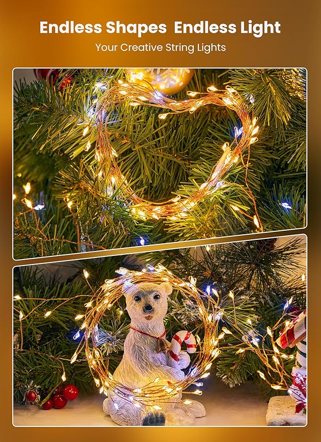 Twinkle Lights Battery Operated with Timer, 6Pack Total 720LED 60FT Battery Operated Christmas Lights, Waterproof Starry Firefly Light for DIY Wreath Indoor Outdoor Christmas Decorations