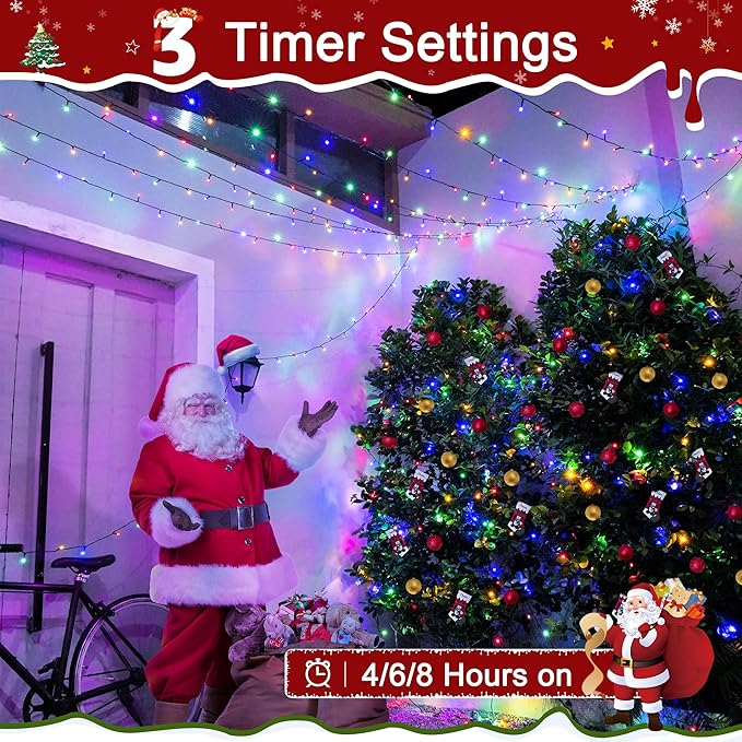 394FT 1200 LED Christmas Lights Outdoor, Christmas Tree Lights Plug in, 8 Modes Twinkle String Lights for Bedroom Wedding Party Holiday Xmas Home Decorations Multicolored