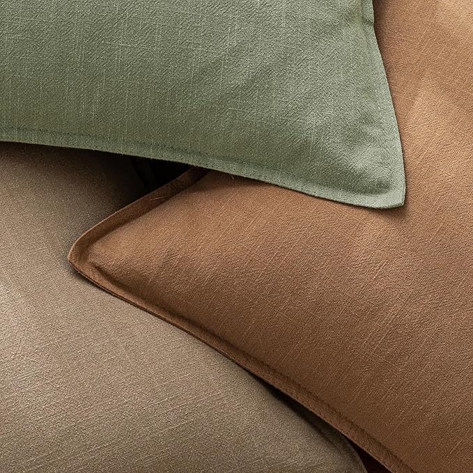 EMEMA Fall Decorative Linen Throw Pillow Covers 22x22 Inch Brown Boho Farmhouse Neutral Couch Throw Pillows for Bed Pack of 2 Accent Pillowcase Modern Sofa Cushion Livingroom Home