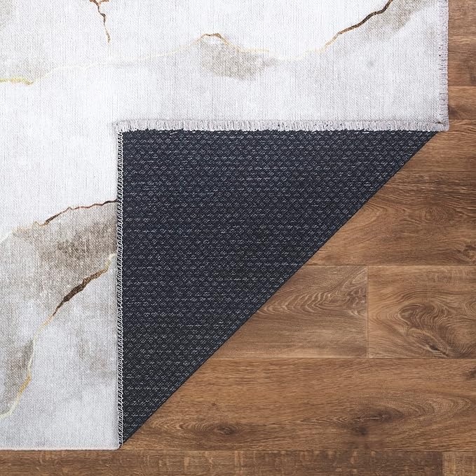 Bloom Rugs Washable Non-Slip 2x3 Rug - Ivory/Gold Modern Abstract Area Rug for Living Room, Bedroom, Dining Room, and Kitchen - Exact Size: 2' x 3'