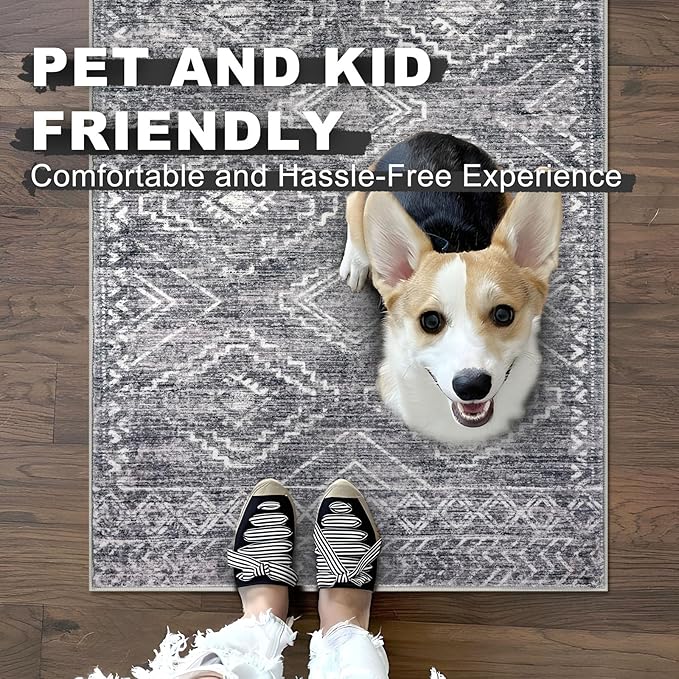 KILOCOCO Hallway Runner Rug 2'x8' Runners for Hallways Washable Runner Rug Non Slip Rubber Backed Low-Pile Runners for Bedroom Kitchen Living Room Laundry Room Boho Rugs, Grey