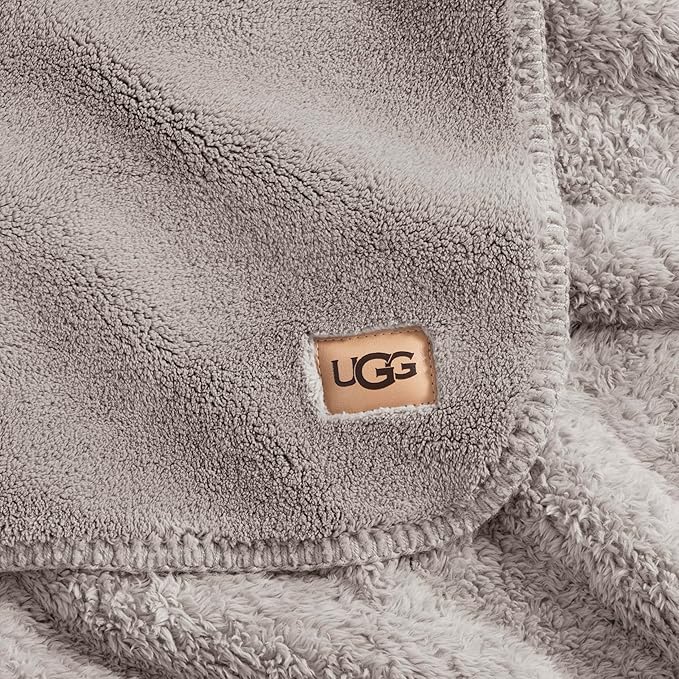 UGG Whitecap Plush Throw Blanket Fleece Soft Fluffy Throw Blankets for Couch or Bed, Home Decor, Luxury, Machine Washable, 50-inch x 70-inch, Light Grey Seal