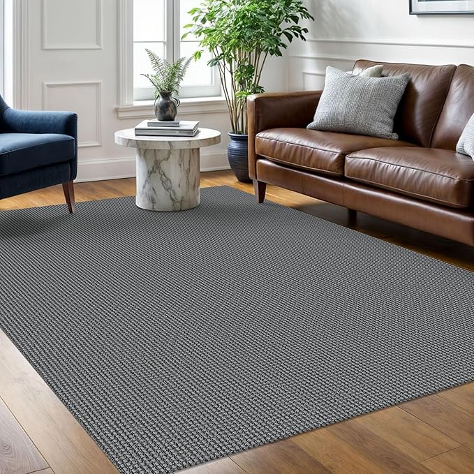 Braided Area Rug 5x7 Ft Washable Rugs for Living Room Non Slip Bedroom Rugs Boho Dining Room Rug Cotton Living Room Woven Floor Carpet for Nursery Playroom, Dark Grey/Grey