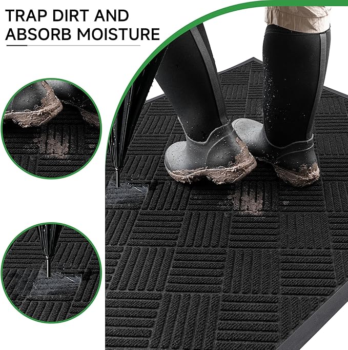 Front Door Mat, Heavy Duty Indoor Outdoor Doormat, 72” x 48” Low Profile Outdoor Mats for Home Entrance, Stain and Fade Resistant Welcome Mat Ideal for High Traffic Area, Diamond Black
