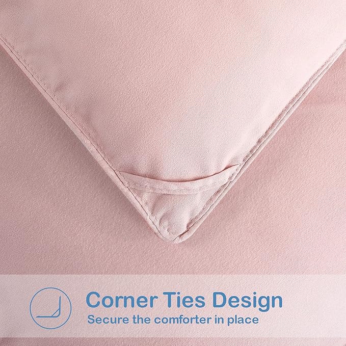 EASELAND Oversized Queen Down Alternative Comforter - Quilted Duvet Insert for All Seasons, Soft Lightweight with Corner Tabs, Summer Winter Warm Bedding, Pink 98×98 Inches
