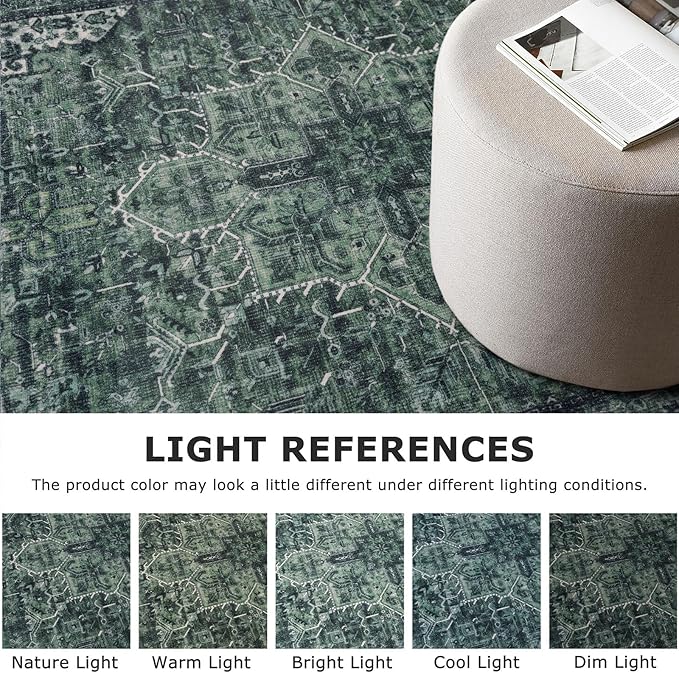 2x3 Washable Rug for Entryway, Dark Green Soft Traditional Printed Area Rug, Non-Slip Kitchen Rugs, Low-Pile Medallion Indoor Door Mat, Farmhouse Carpet for Entrance Kitchen Foyer Bedside
