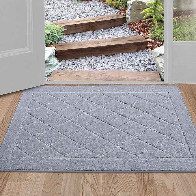 BEQHAUSE Dirt Trapper Door Mat 24" x 36", Doormat Non-Slip Entryway Rugs Washable, Dog Door Mat Stain Resistant and Absorbent Welcome Floor Mat for Front Back Door, Muddy Wet Shoes & Paws, Grey