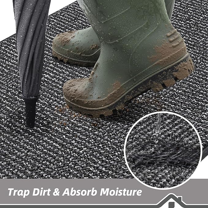 BEQHAUSE Dirt Trapper Door Mat 32" x 48", Non-Slip Washable Doormats Entrance Mat, Dirt Resistant and Absorbent Welcome Mat, Low Profile Floor Mats for Front Back Door and Entryway, Charcoal
