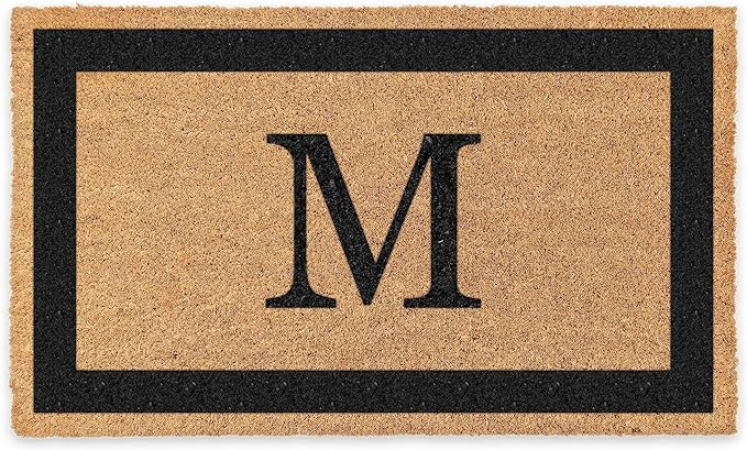 COCO MATS 'N MORE Personalized Door Mat with Monogram for Outdoor Indoor - Non-Slip Coco Coir Front Doormat with Vinyl Backing, Wedding, Housewarming New Home (Single Border, 16" X 24")