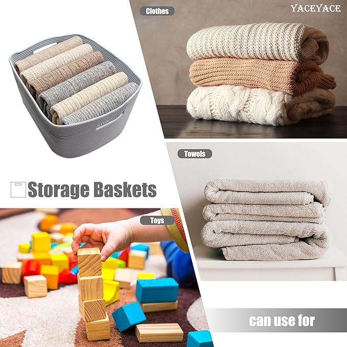 Fabric Bins Cube, 3 Pack Storage Cubes Organizer for Toy, Closet, Foldable Baskets for Shelves, Rope Baskets with Handles, 15''Lx10''Wx9''H