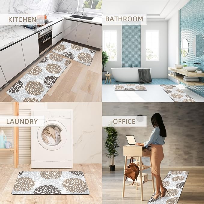 Kitchen Mats Set of 2 Cushioned Anti Fatigue Kitchen Rugs Non Slip Waterproof Kitchen Runner Memory Foam Kitchen Floor Mat Comfort Standing Mat for Sink,Office,Laundry