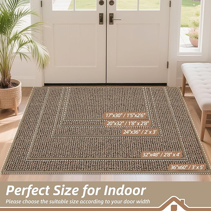 BEQHAUSE Dirt Trapper Door Mat 24" x 36", Non-Slip Washable Doormats Entrance Mat, Dirt Resistant and Absorbent Welcome Mat, Low Profile Floor Mats for Front Back Door and Entryway, Beige
